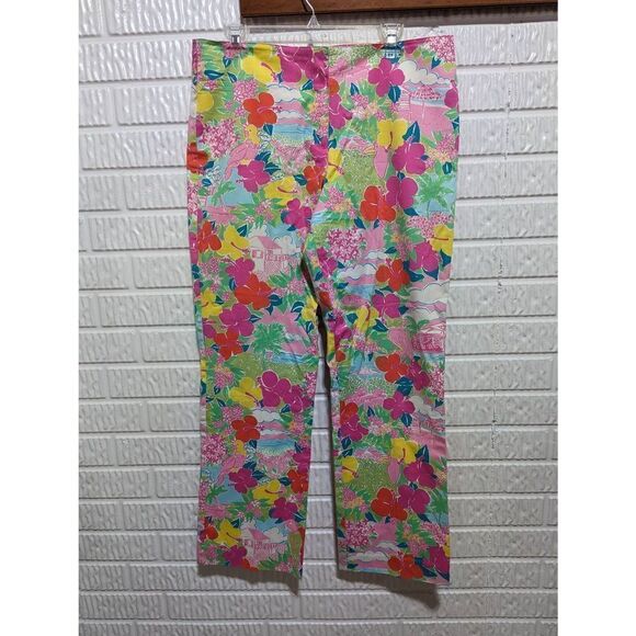 Lilly Pulitzer Womens Tropical Floral Print Stretch Cotton Cropped Pants Size 12 - Picture 1 of 6